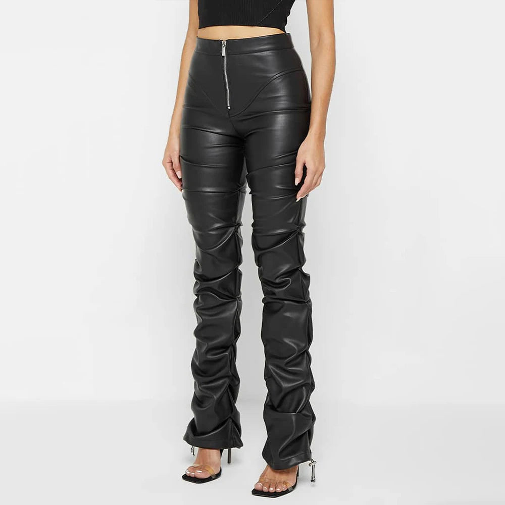 Noir Stacked Leather Pants